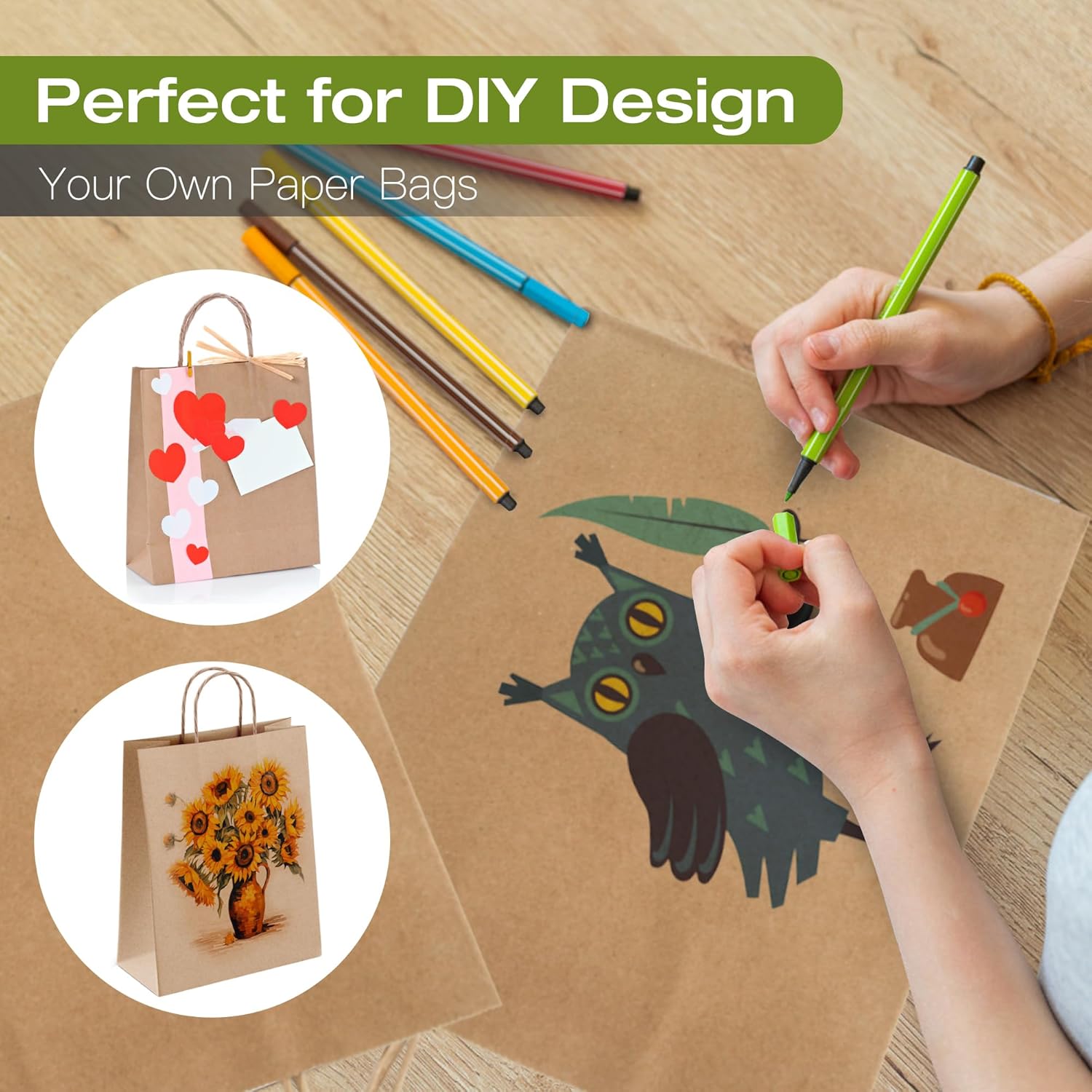 Ginkgo Gift Bags 8x4.25x10.25 Brown Kraft Paper Bags with Handles 40Pcs Bulk, Medium Size Shopping Bag for Wedding Parties, Favors, Businesses, Grocery Retail, Goody Craft - Image 4