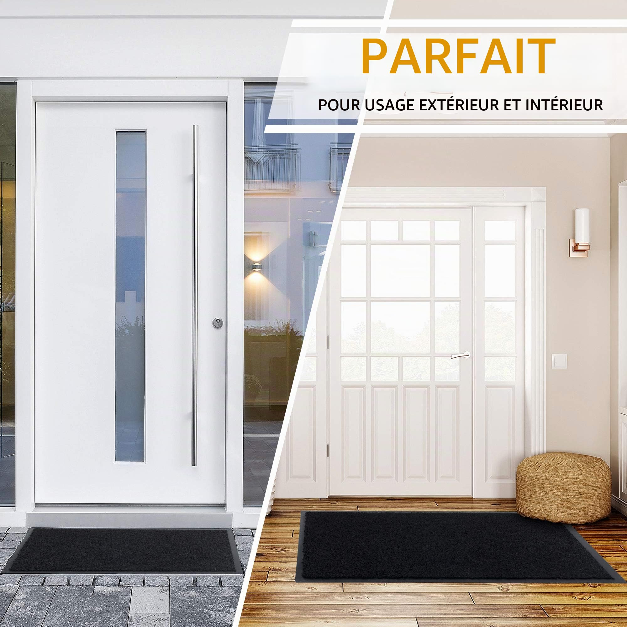 GadHome Tapis de Porte, Noir 60x90 cm|Tapis de Porte extérieur, imperméable, Lavable, Tapis Robuste antidérapant, retient la poussière, paillasson, Couloir, entrée, Cuisine, Chambre