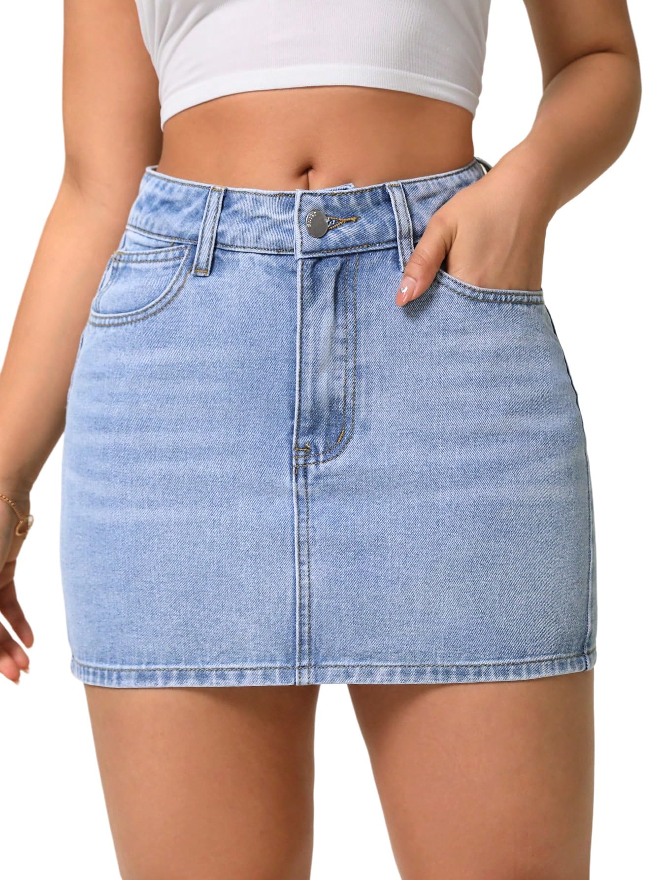 SOLY HUX Damen Bodycon Jeansrock Y2k Rock Sommer Denim Minirock mit Taschen Sommerröcke Hohe Taille Denimrock Urlaub Outfit