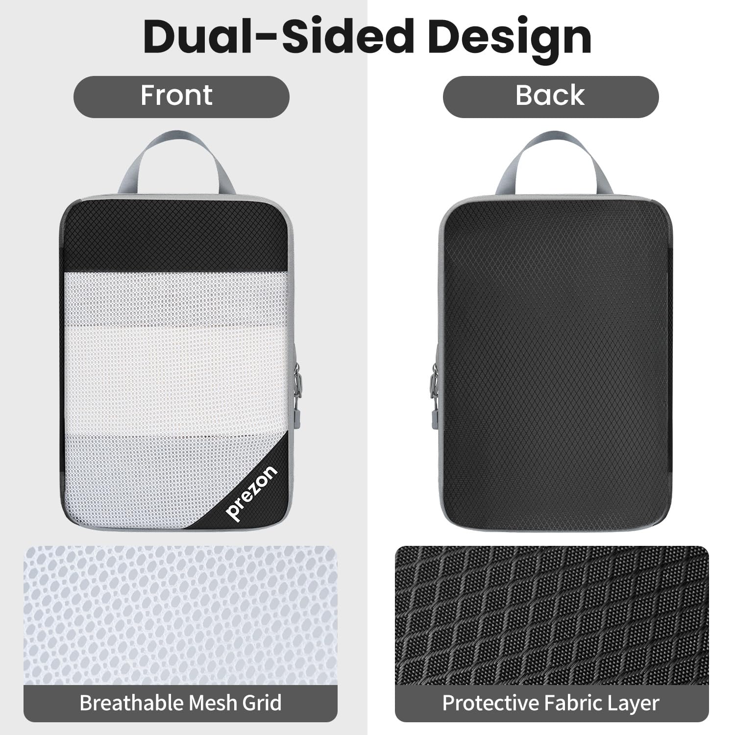 Versatile 6-Set Cubos de embalaje huecos con compresión, Diseño de malla transparente, Ahorran espacio y son ligeros, Arganizador de equipaje portátil y duradero, Negro