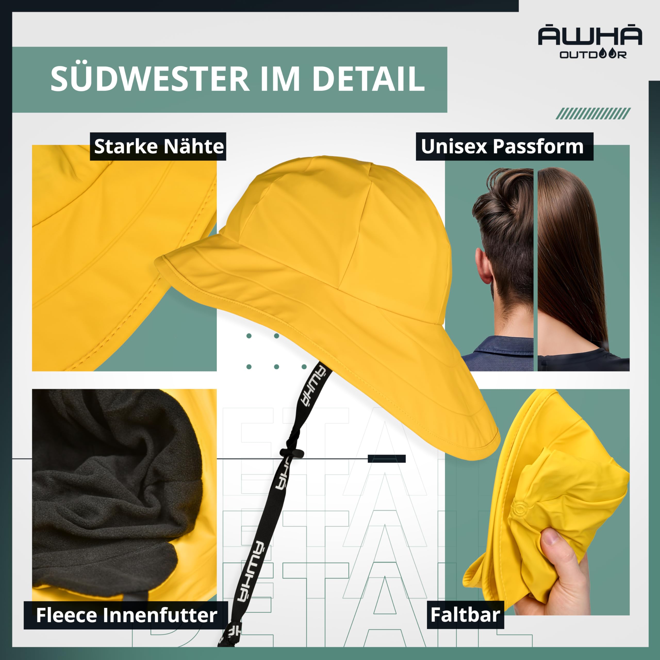 AWHA Südwester Regenhut Unisex - wasserdichte Mütze mit breiter Krempe und Ohrenklappen