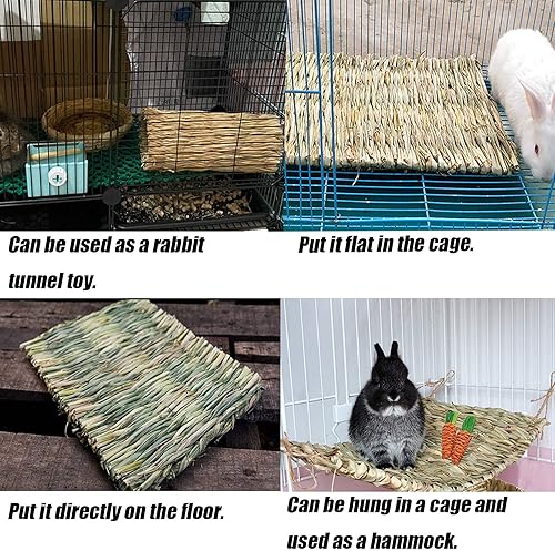 Miniatura 4 de Tfwadmx 6 alfombrillas de hierba de conejo de 16.5 x 11 pulgadas, alfombra grande de hierba marina tejida natural, cama para dormir para