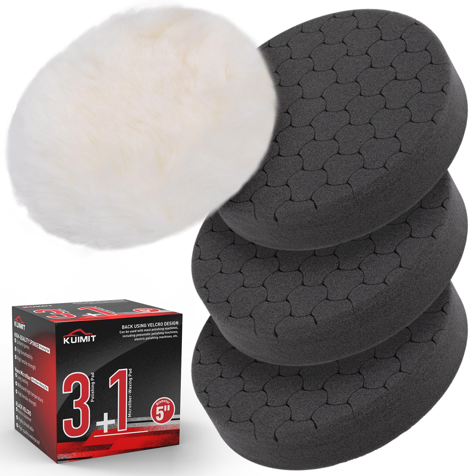 Black Polish Pad, 3Pcs 5.5 Inch Face for 5 Inch Buffing Polishing Pads and Woolen Pads 125mm Backing Plate Compound Buffing Sponge for Car Buffer Polisher Compounding, Polishing and Waxing