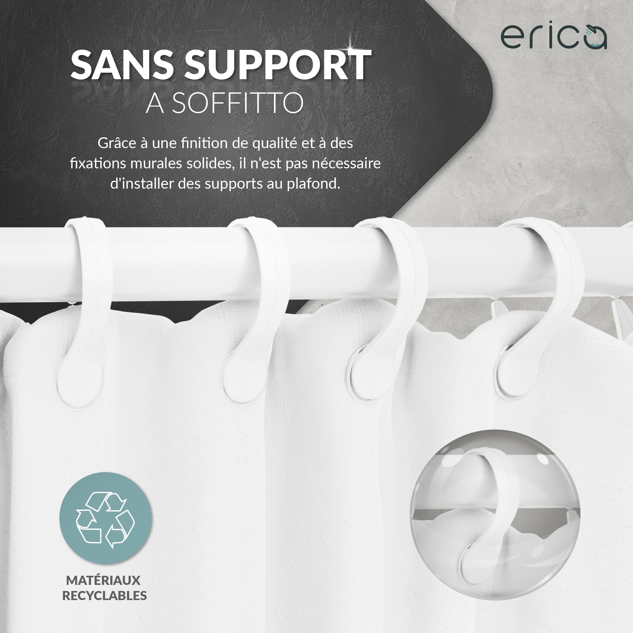 Tringle De Douche D'angle Erica - 70x90cm Ou 70x160cm - Inox - Fixation Sans Perçage