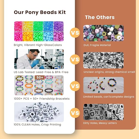 Gionlion 1200 Letter Beads & 1000PCS Pony Beads Bulk Bracelet Making Kit