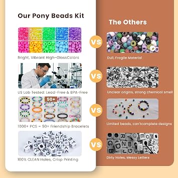 Gionlion 1200 Letter Beads & 1000PCS Pony Beads Bulk Bracelet Making Kit