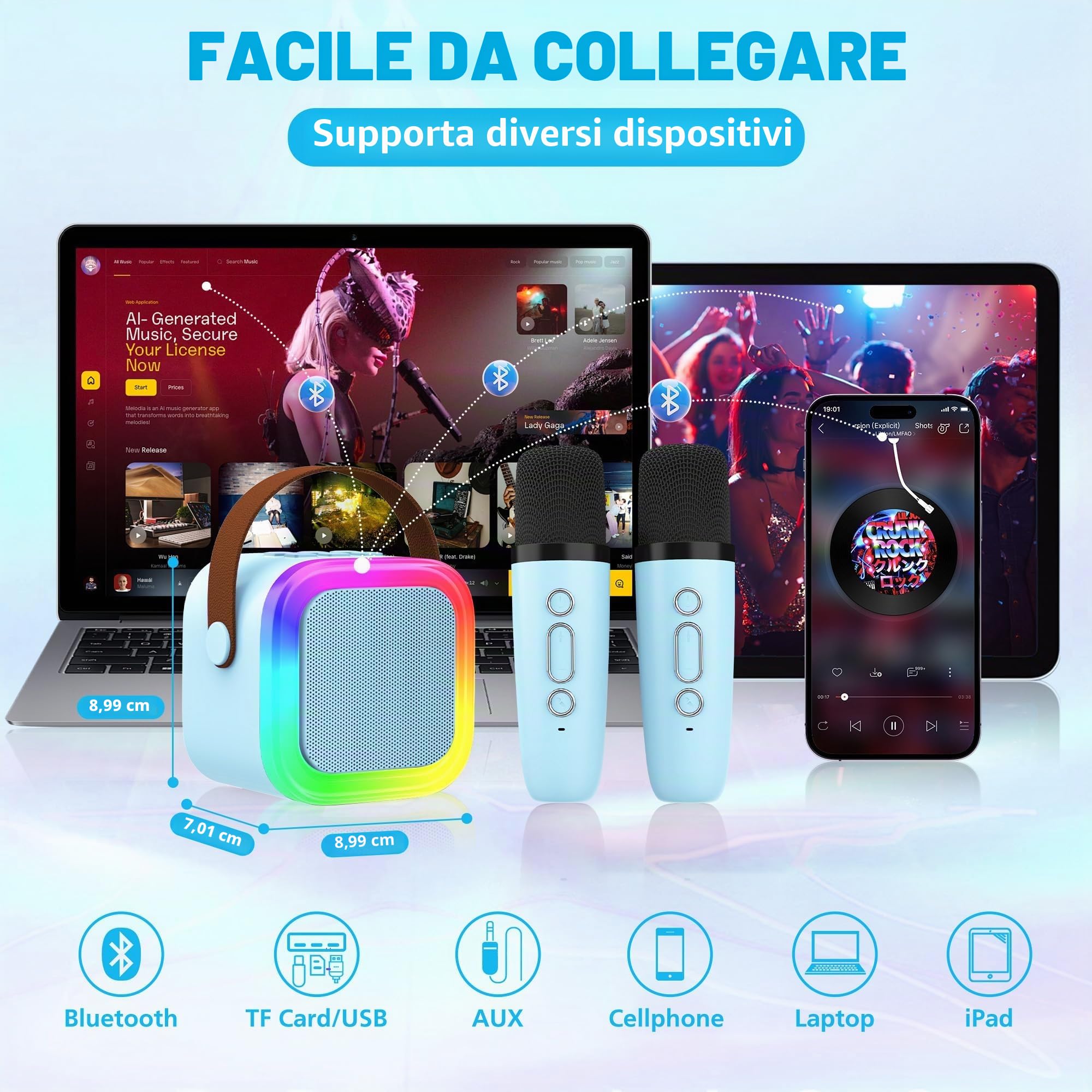 Mini macchina per karaoke per bambini e adulti, altoparlante Bluetooth portatile con 2 microfoni wireless, giocattoli regalo di compleanno per ragazze dai 4, 5, 6, 7, 8, 9, 10 + feste in