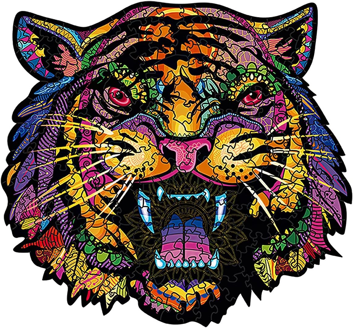 200PCS(Big),Wooden Jigsaw Puzzles,DIY Puzzle,3D Wooden Animals Shaped Puzzles, Colorful Unique Shaped Tiger Puzzles,Best Gift for Adults and Kids, Family Game Play Collection,10.24x11.06inch : Toys & Games
