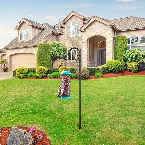 Miniatura 6 de Ganchos de pastor para exteriores, 1 paquete de poste de comedero de pájaros de 46 pulgadas con base de 5 puntas para linterna colgante, comedero de