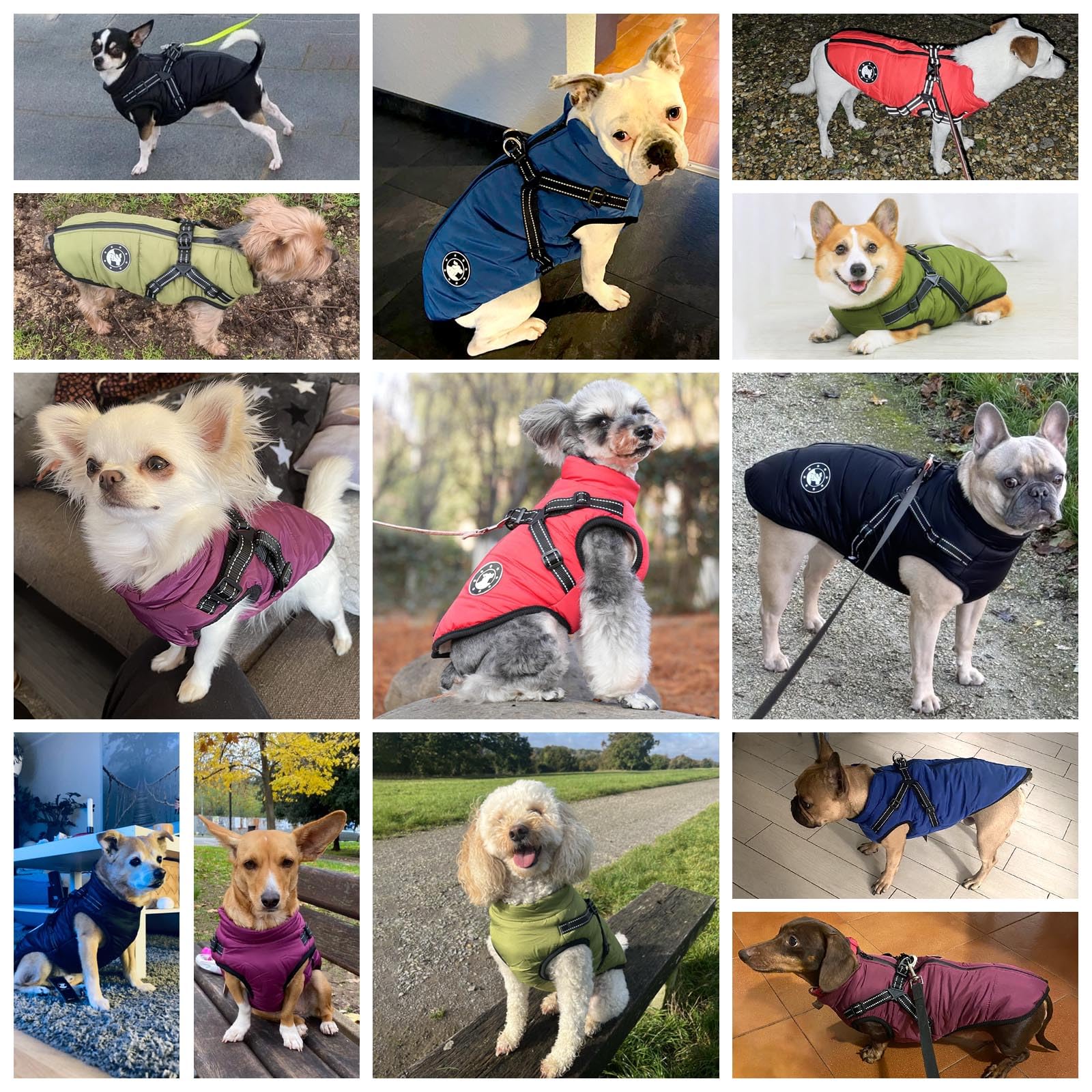 Cappotti per cani impermeabili con imbracatura Vestiti per cani caldi e confortevoli Lavabili in lavatrice Design a strisce riflettenti Resistente anello a D da mettere e togliere comodamente