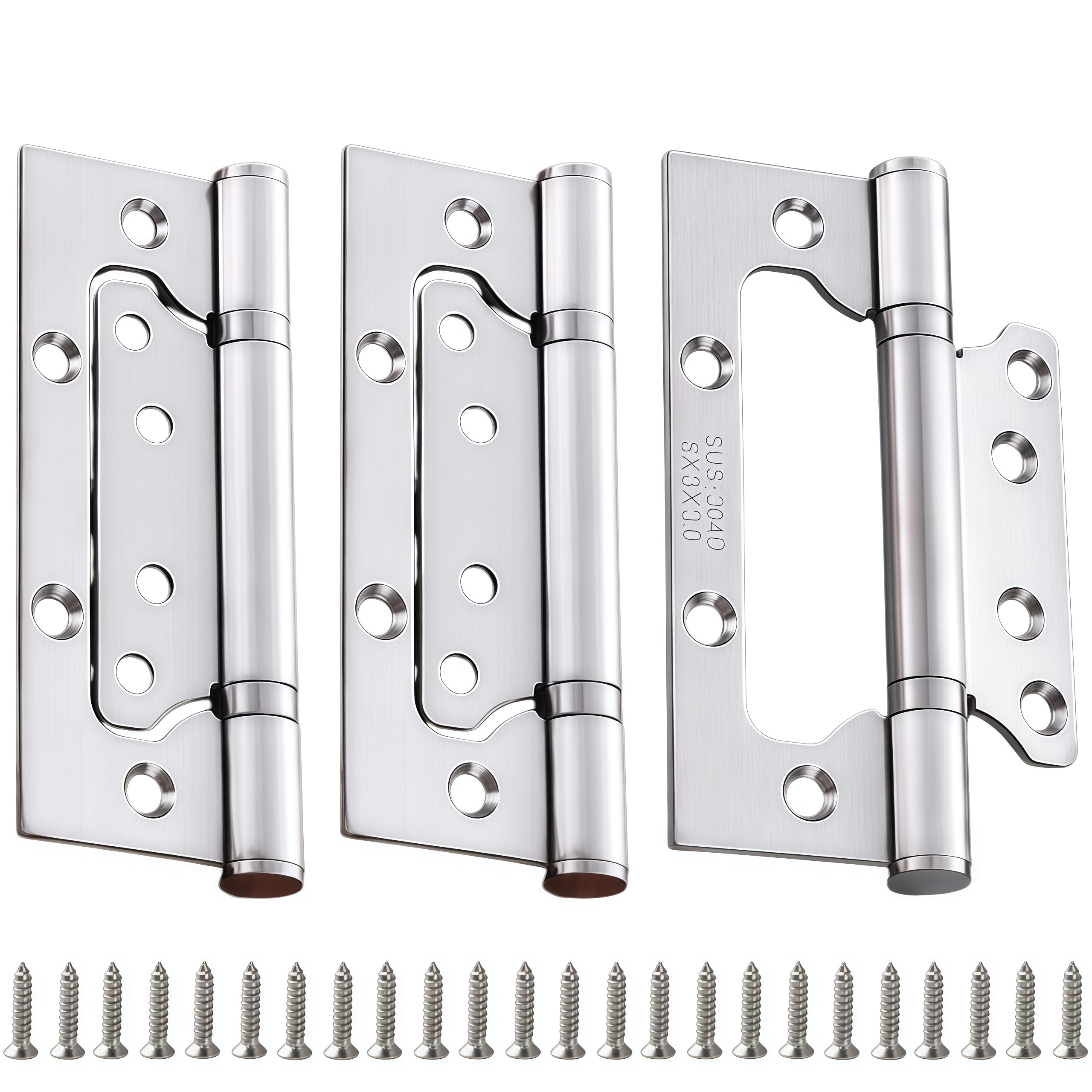 Vbnexyr Silver Door Hinges 3 Pack Stainless Steel 360 Degree Rotating Mother And Child Hinges No Slotting Required For Wooden Doors With Screws 6.56 Inches