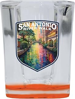 R and R Imports San Antonio Texas Design A Souvenir 2.5 Ounce Shot Glass Square Orange Single