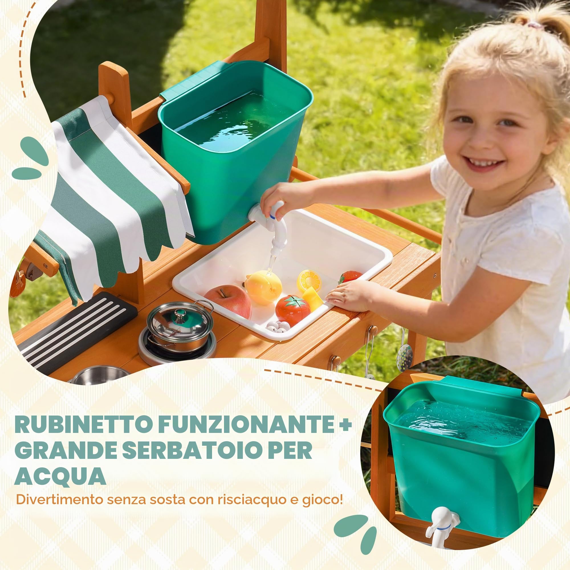 ROBUD Cucina esterna in legno per bambini con ruote, WG430