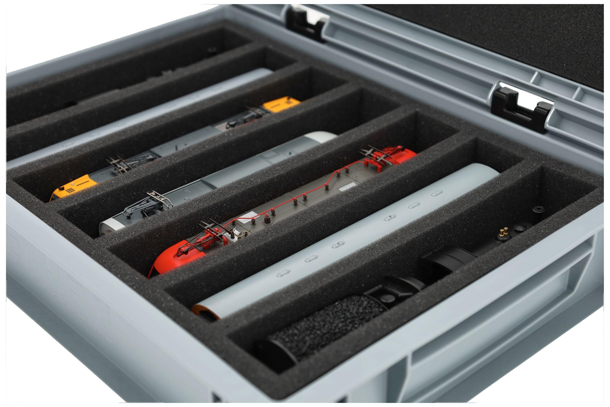 Feldherr Eurobox 40 x 30 cm Set für Modelleisenbahnen - Spur H0-7 Fächer - Schaumstoffeinlage für stehende Aufbewahrung - kompakte Transportlösung für Loks und Waggons