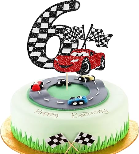 Vista 11 de Gyufise 1 pieza de decoración para tartas de carreras de coche de segunda capa con purpurina, dos decoraciones rápidas para tartas de carreras