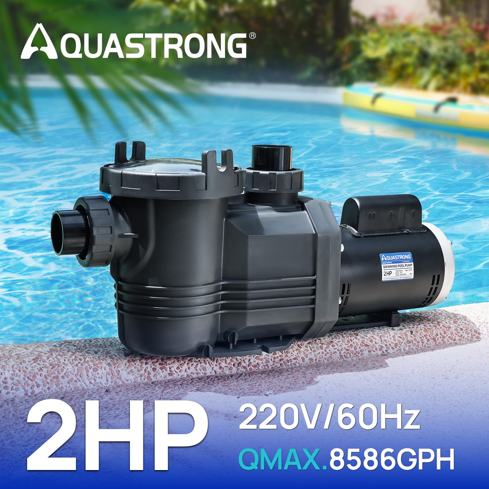 AQUASTRONG - Pompa per piscina da terra incorporata, 2 HP, 220 V, 9000 GPH, singola velocità con motore in rame puro, efficienza energetica, alto flusso, potenti pompe per piscina con cestello da