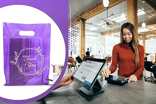 Miniatura 55 de 100 bolsas de 1.5 mil de grosor, 9 x 12 pulgadas, bolsas de agradecimiento con asas extragruesas perfectas para mercancía, pequeñas empresas y venta