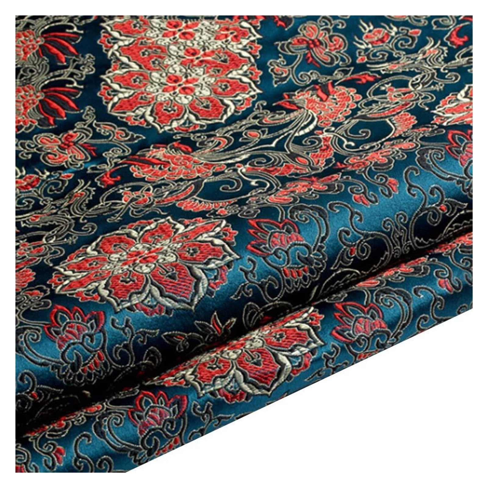 Tessuto da Ricamo Cinese, Broccato di Raso Floreale, Larghezza 75 cm, for Quilting Fai da Te(Dark Blue,100cm)