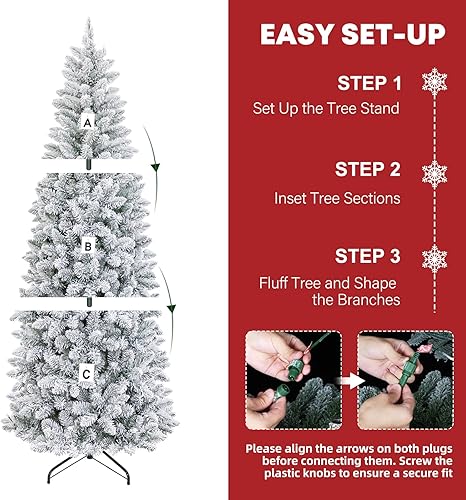 Miniatura 4 de Hykolity Árbol de Navidad delgado de 6.5 pies, 544 puntas de ramas de PVC, 200 luces LED que cambian de color, soporte de metal y ramas con