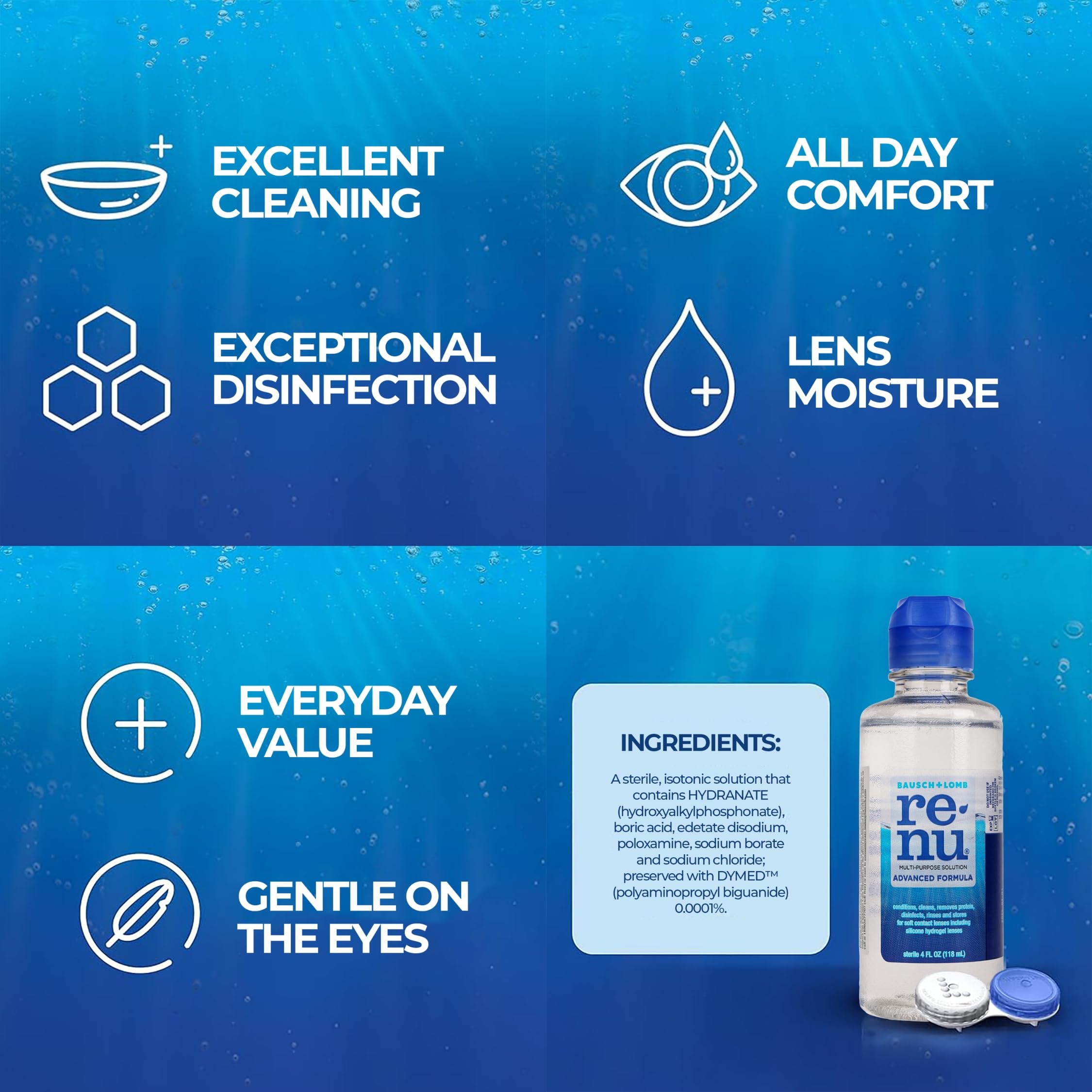 Bausch + Lomb Renu Advanced Multi Purpose Contact Lens Cleaning Solution (355ml) - Pack of 1 3