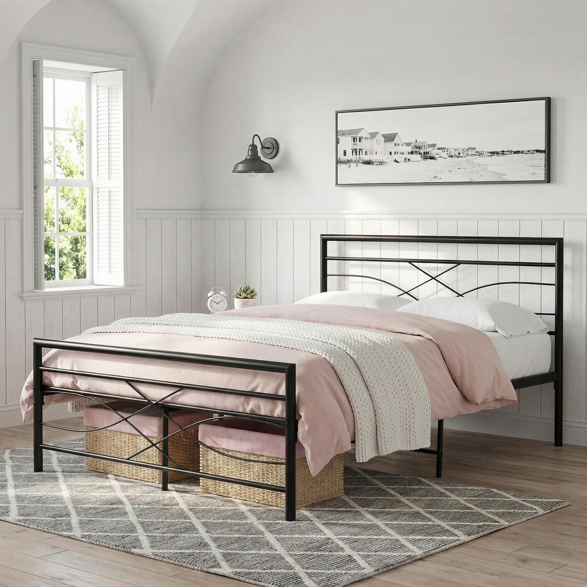 Panana Small Double 4FT Metal Bed Frame with Headboard and Footboard, 28cm Large Underbed Storage Space (Black, 4FT)