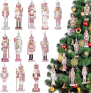 48 Pcs Christmas Nutcracker Ornaments Christmas King and Soldier Ornaments Pink Figures Hanging Christmas Ornaments Mini Wooden for Xmas Tree Ornament Set