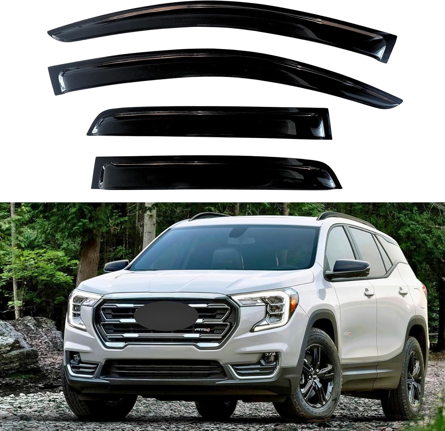 KPY Window Visor Compatible with GMC Terrain 2018-2023, 4PC Rain Guard Side Window Vent Deflectors Tape-On Style, 2018 2019 2020 2021 2022 2023 18-23 Terrain