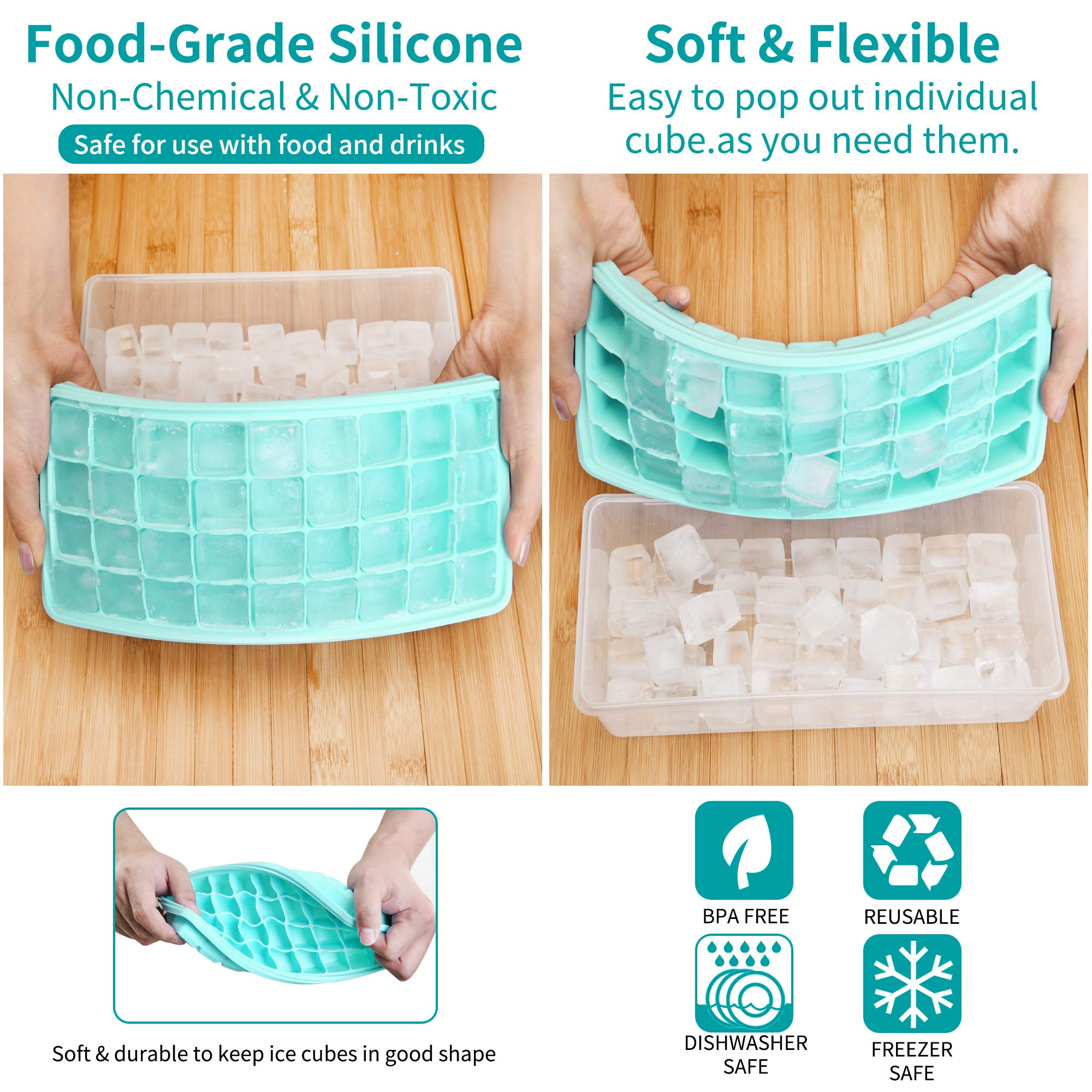 Eiswürfelform silikon in Lebensmittelqualität,Eiswürfelbehälter mit Deckel und Behälter, BPA-frei, 36-Fach,Ice Cube Tray für Gekühlte Getränke und Whisky, Mit Löffel