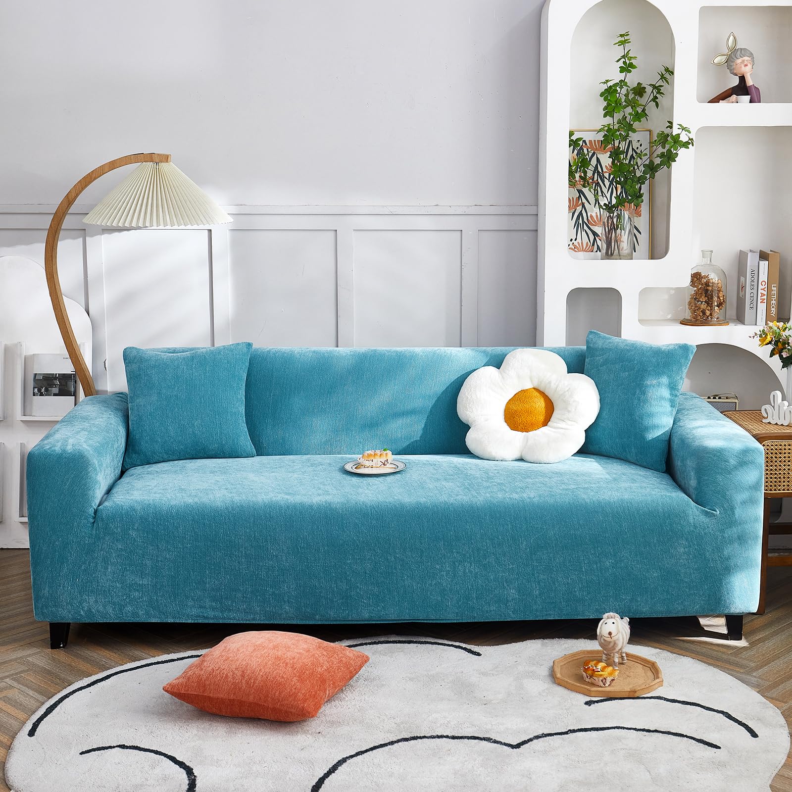 Copridivano Ad Alta Elasticità Copri Divani Moderno Antiscivolo Poliestere Jacquard Elastico Copridivano Per Soggiorno Protettore Per Cani Animali Domestici (3 Seduta, Blu cielo)