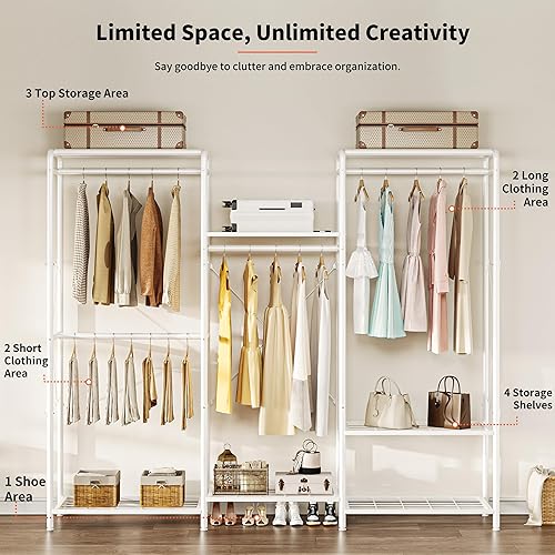 Miniatura 3 de JOISCOPE Organizador de armario para armario, perchero resistente, sistema de armario con 4 varillas y 5 estantes, estantes de ropa ajustables para