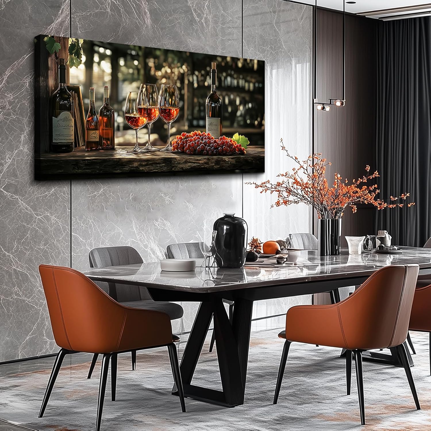 hyidecorart Dining Room Wall Art Wine Glass Canvas Wall Pictures Kitchen Art Wall Decor Still Life Goblet Prints Painting Landscape Poster Bar Living Room Office Artwork Modern Home Decoration 24x48