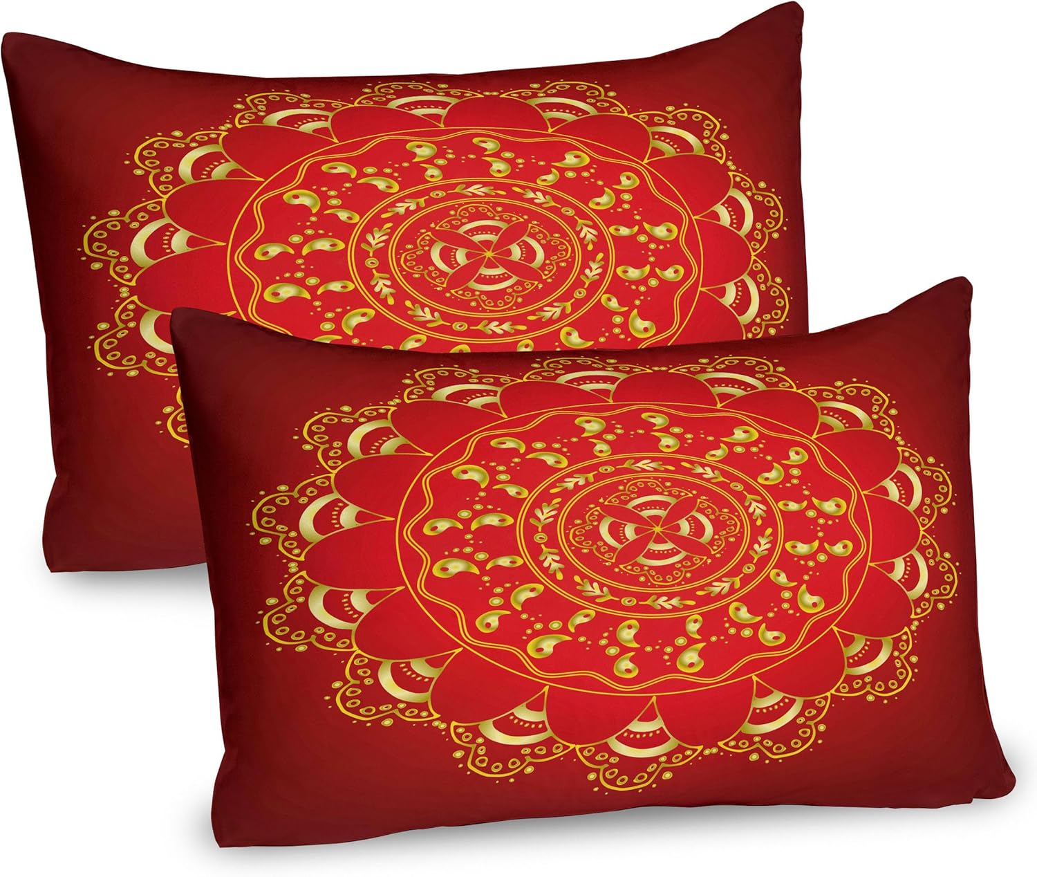 Ambesonne Mandala Pillow Sham Set of 2, Ottoman Art Ornament Hand Drawn Oriental Floral Themed Illustration, Quality Microfiber Bedding Item for All Seasons, 26" x 20", Yellow Red