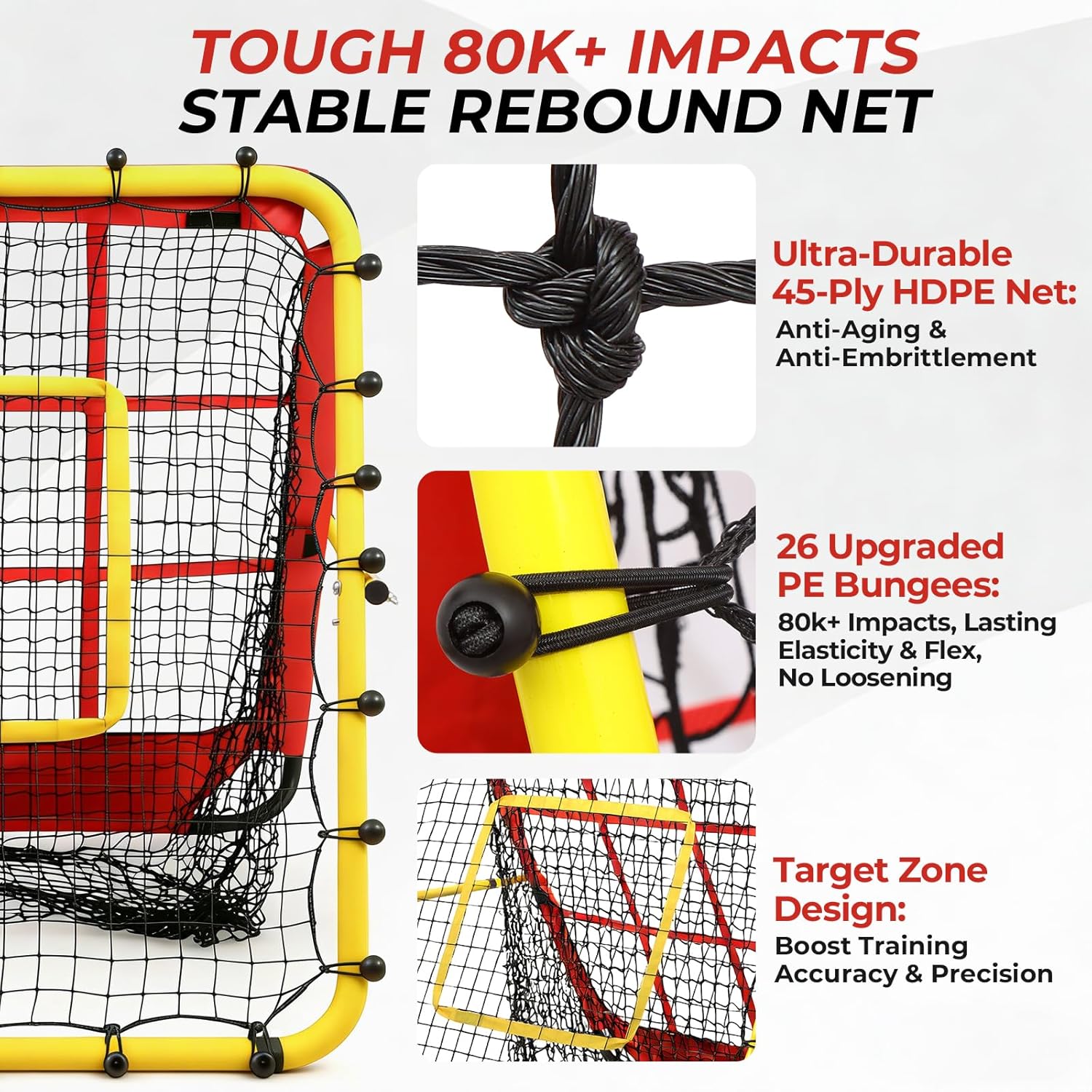 48×49inch Baseball Rebounder Net, 8-Angle Adjustable Baseball Bounce Back Net, 12 Pocket Fielding Trainer for Solo Practice, Multi Function Pitch Back Net for Soccer, Volleyball, Softball
