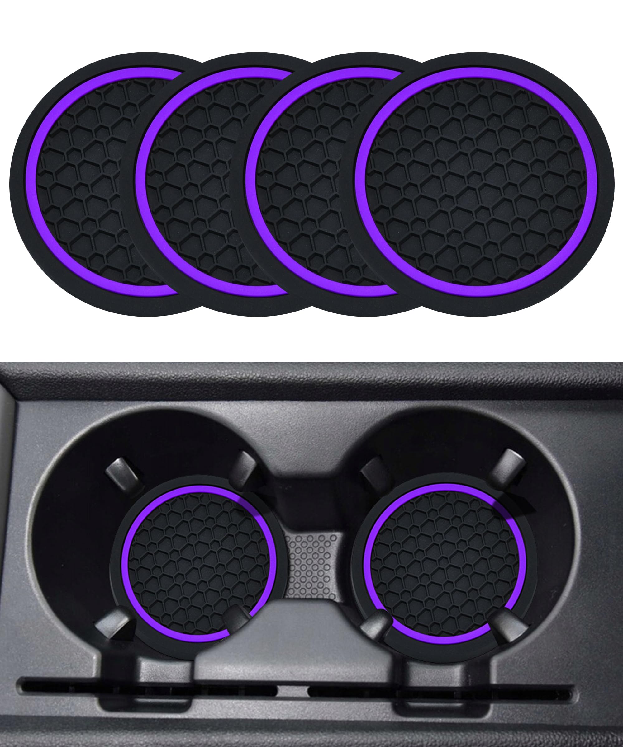 4PCS Car Coasters,Car Cup Coasters,Car Coasters for Cup Holders,Car Accessories Car Cup Holder Coaster,2.75 Inch No-Slip Anti Dust mats Cup Holder Insert Coaster,Fits Vehicles (Black&Purple)