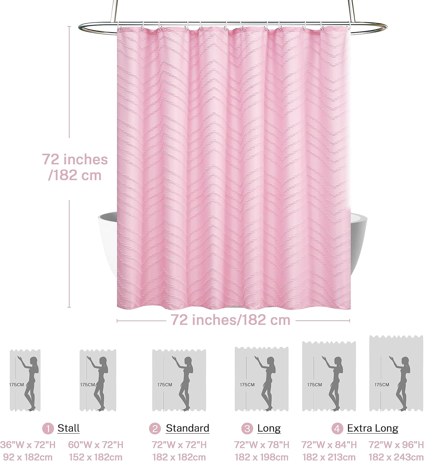 Siiluminisoy Pink Boho Shower Curtain Woven Fabric Pink Cute Shower Curtain Modern Farmhouse Textured Tufted Chevron Striped Minimalist 72 x 72 Bathroom Shower Curtain