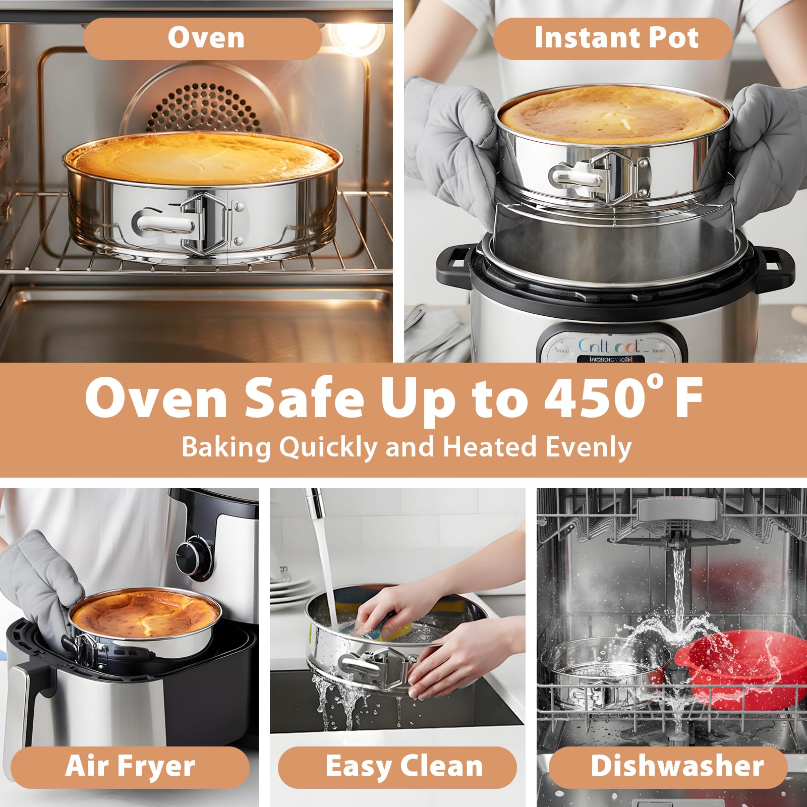 Molde desmontable de acero inoxidable de 9 pulgadas, antiadherente, a prueba de fugas, para tarta de queso, molde para tartas de queso con protector, molde redondo para tartas con fondo