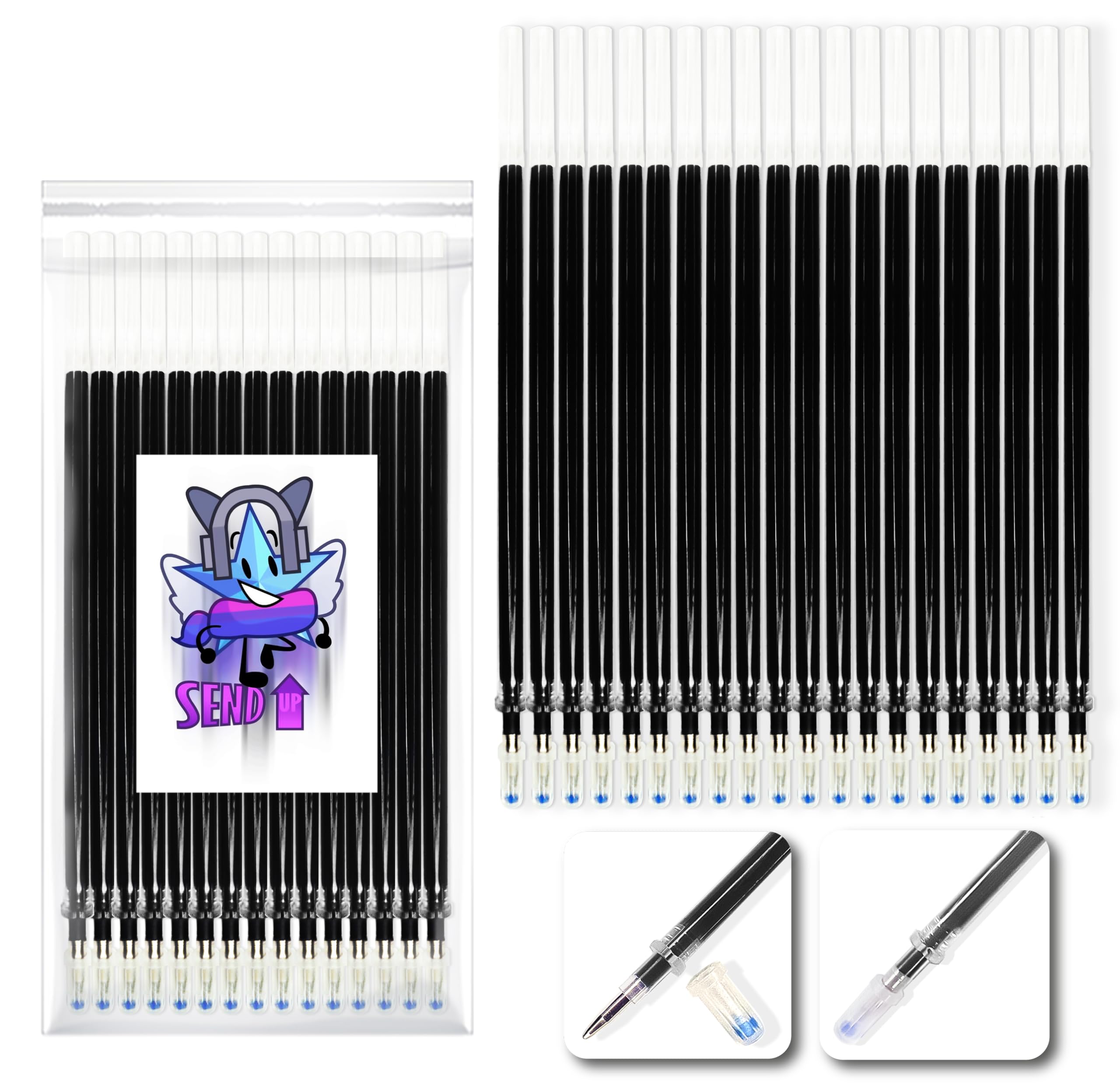 20 XXL Refills for Erasable Gel Pens Also Compatible with Legami Black Tip 0.5. Bullet Stick for Writing on Fabric and Leather Thermo-Erasable