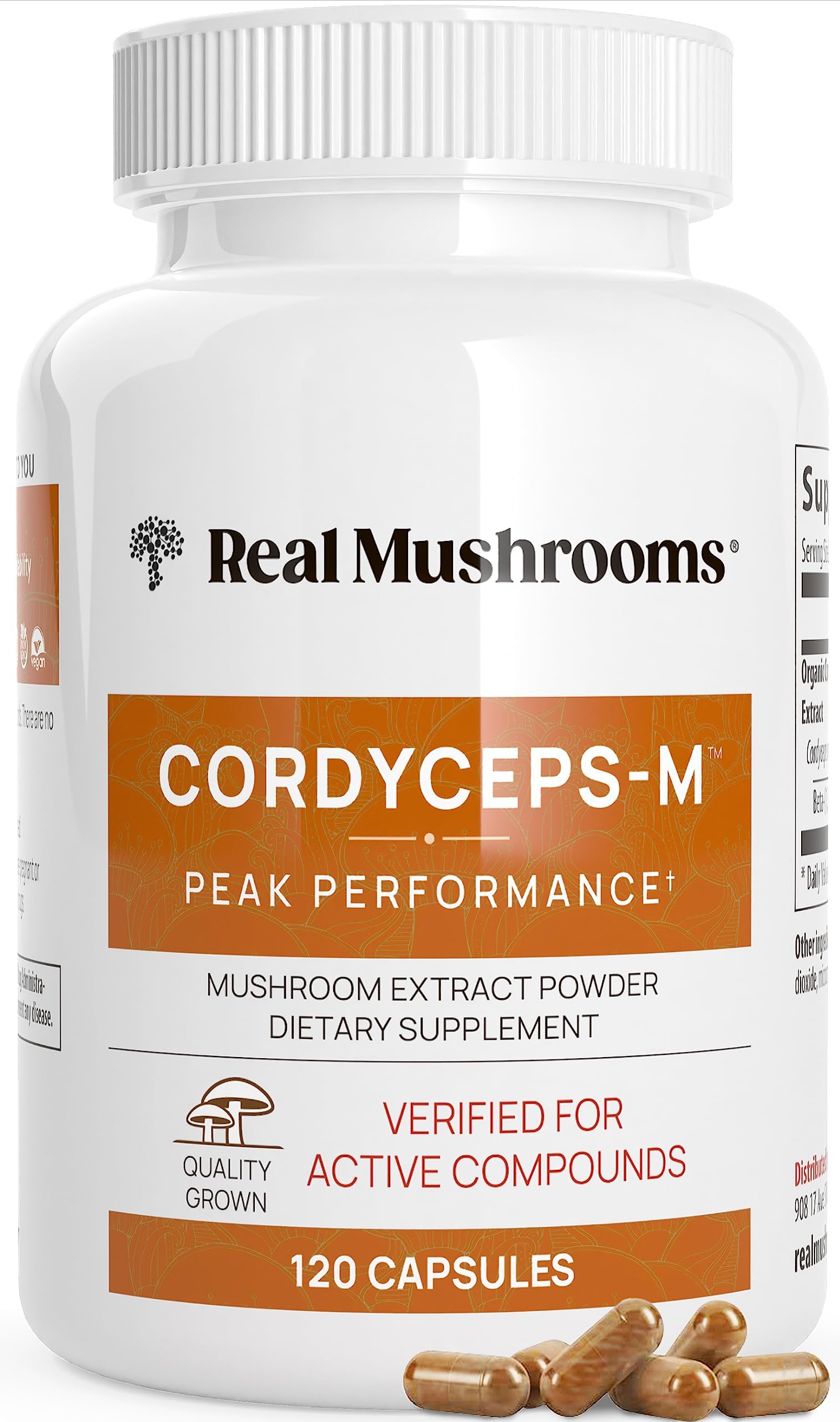 Real Mushrooms Cordyceps Capsules - Performance Mushroom Extract Supplement with Organic Militaris for Energy & Immune Support Vegan Supplement, Non-GMO, 120 Caps
