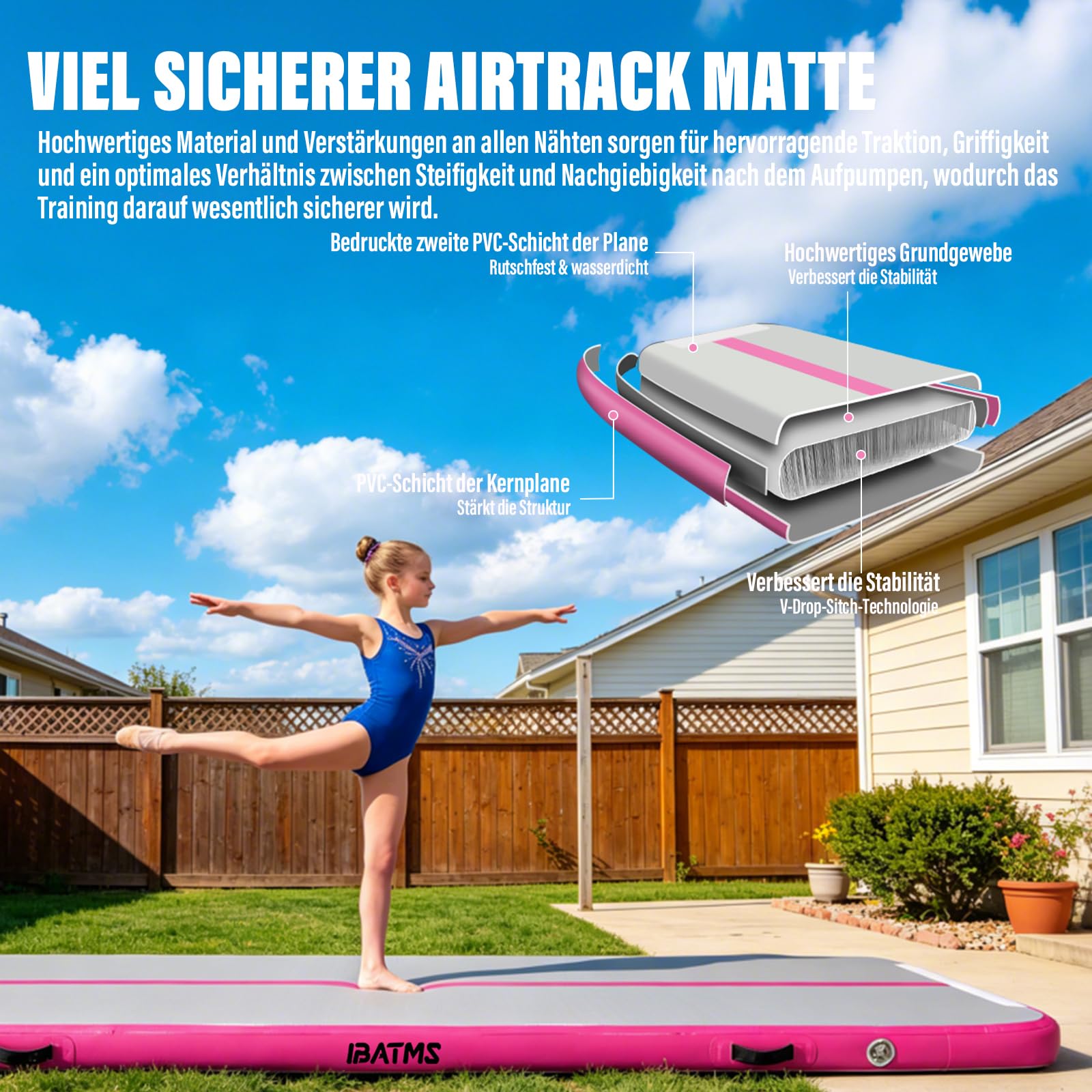 IBATMS Air Track Ginnastica Artistica 3/4/5/6 Metri, Tappeto Ginnastica Artistica da Casa con Pompa Elettrica, Tappetino Gonfiabile per Allenamento Yoga Cheerleading Fitness