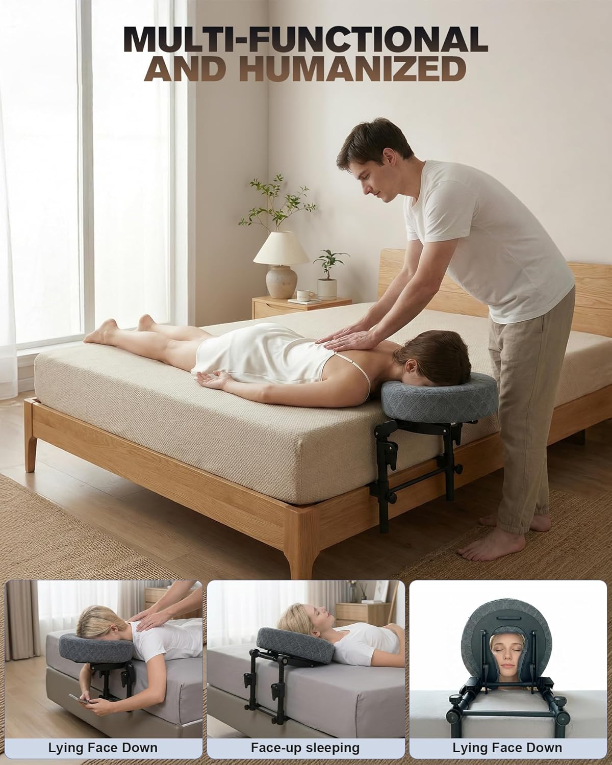 Massage Headrest for Bed, Massage Face Cradle at Home, Adjustable 18" Height Massage Head Holder for Sleeping Mattress, Comfortable Face Down Pillow After Eye Surgery