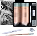 Kalour 18-Piece Professional Sketch Pencil Set - Includes 5H to 12B Pencils, Vinyl Eraser, Kneaded Eraser,Sharpener and Paper Blending Stump - Ideal for Artists and Beginners