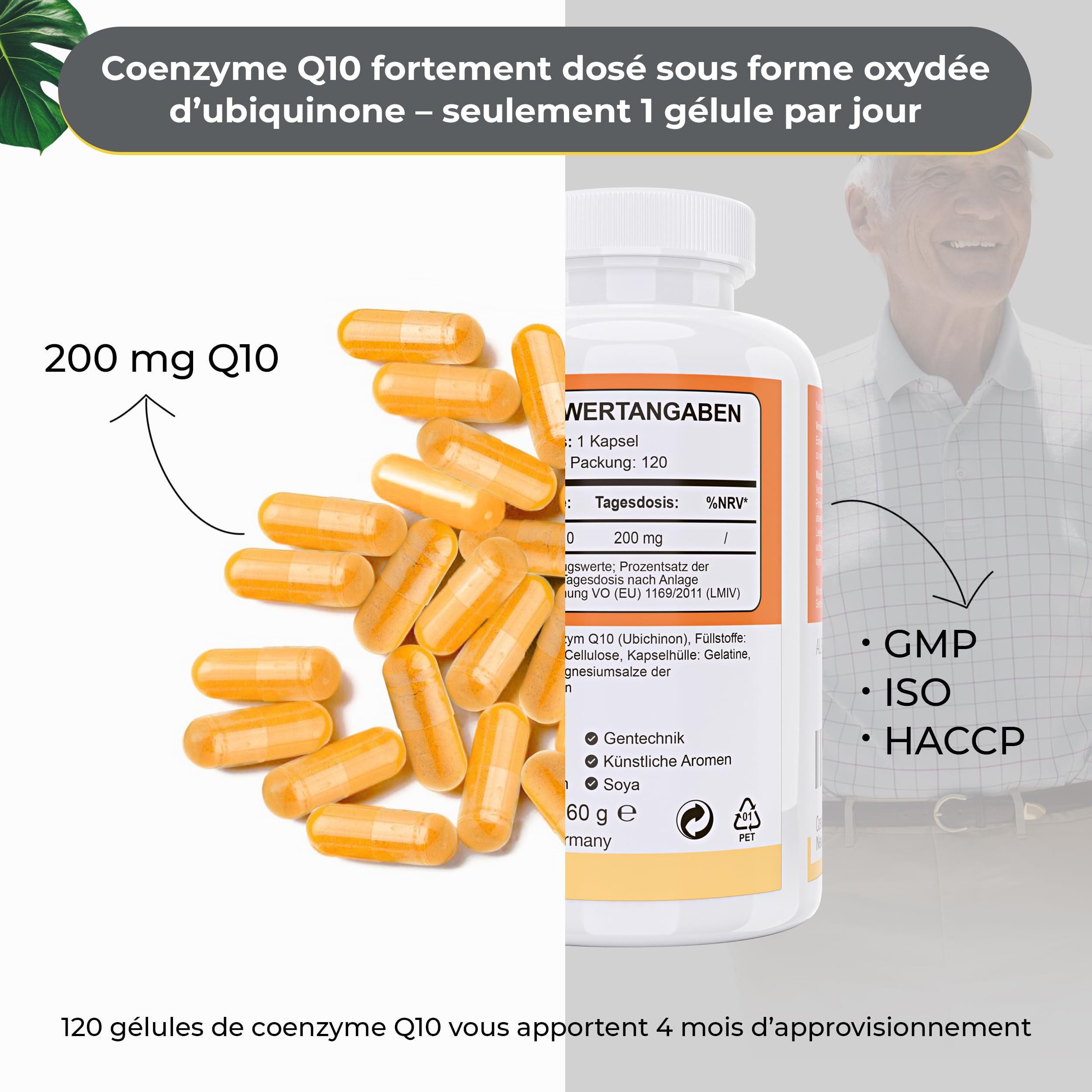 Complément de Coenzyme Q10 Hautement Concentré - Végan - 200 mg de Coq10 par Gélule - 120 Gélules - 4 Mois de Cure - Fabriqué en Allemagne