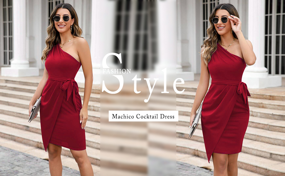 Amazon.com: Machico Women's Pink One Shoulder Ruched Bodycon Dresses Sexy  Tie Waist Fitted Cocktail Party Dress : Clothing, Shoes & Jewelry