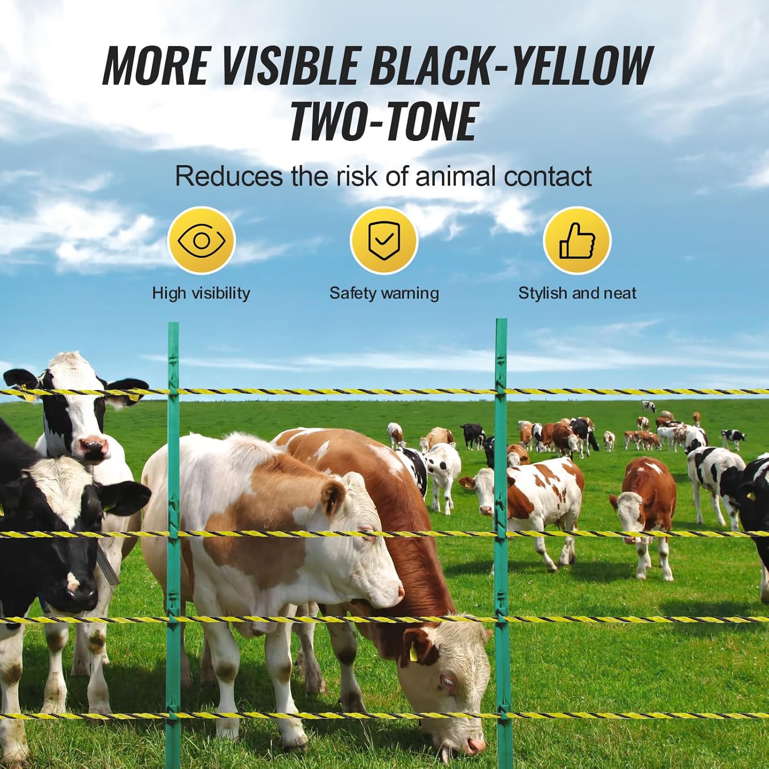 VEVOR Electric Fence Wire, 1640Ft 500M Portable Polywire, 1/8" Diameter 6 Stainless Steel Strands, Fencing Rope Line with 25 Fence Insulators and 25 T-Post Insulators, for Horse, Cattle, Livestock