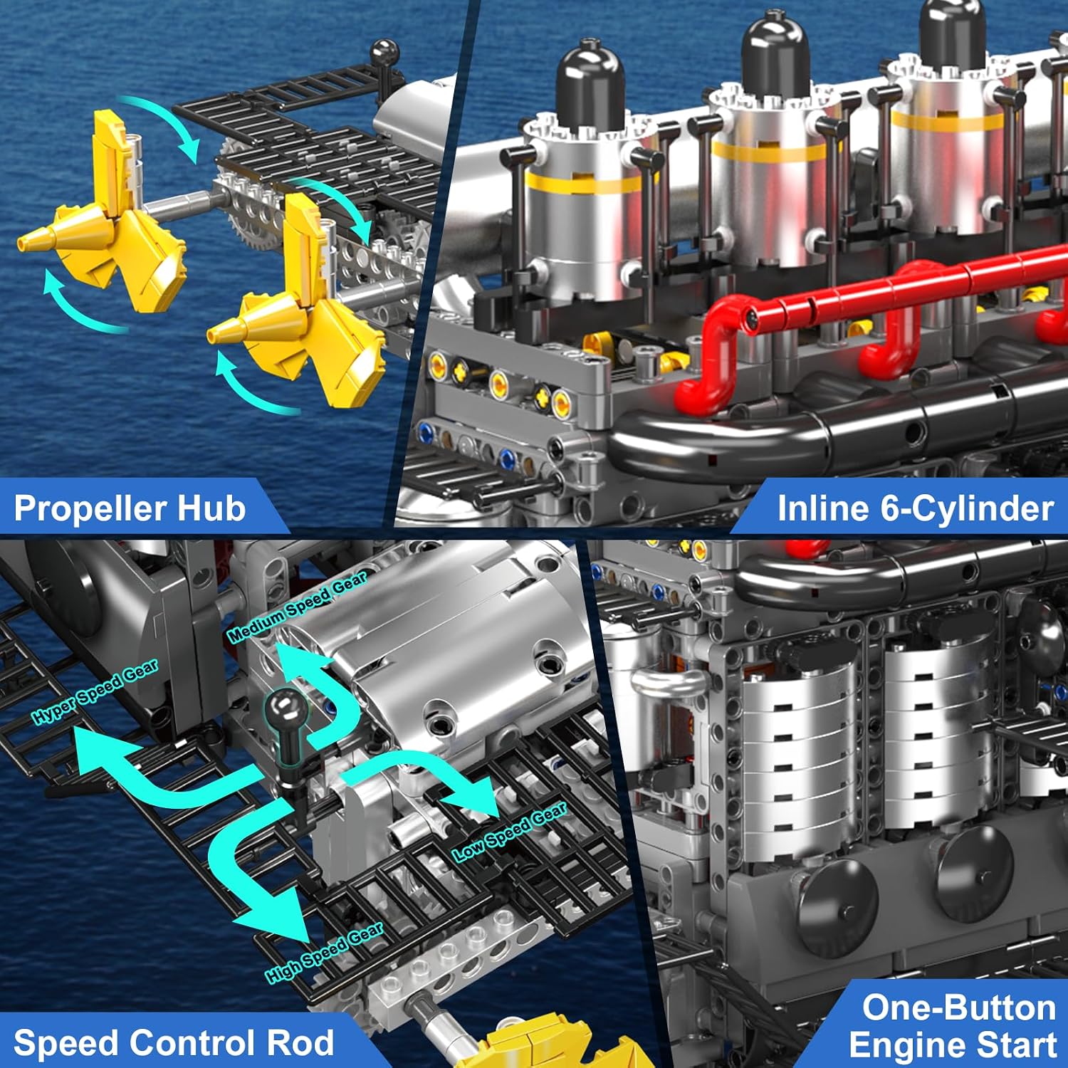 Mould King 10209 Aircraft Carrier Engine Building Blocks Set, Inline 6-Cylinder Military Aviation Carrier Engine Model Kit, Collectible Construction Toys Gift for Teen Adults(3222 PCS)