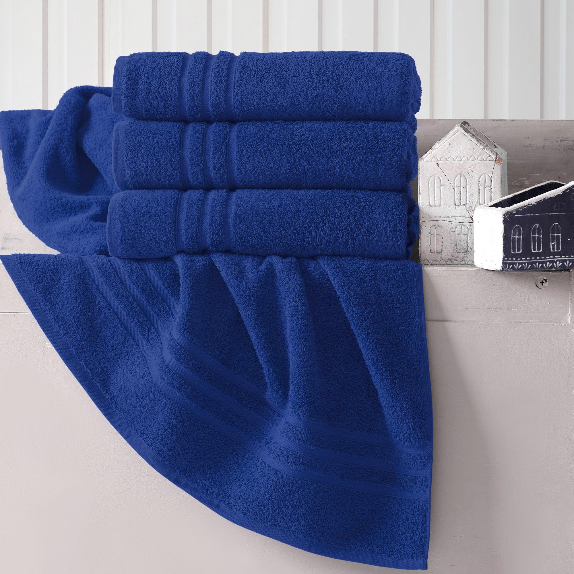 Hawmam Linen - Pack de 4 Toallas de baño de Color Azul Royal, Suaves y absorbentes, Uso Diario, 100% algodón, 600 g/m²