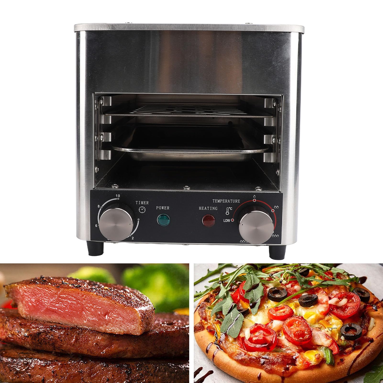 Commercial Steak Grill 1700W - Bezdymny grill elektryczny na steki/pizzę/ciasto | Pełna automatyczna kontrola temperatury | 800 ℃ Piekarnik o wysokim cieple