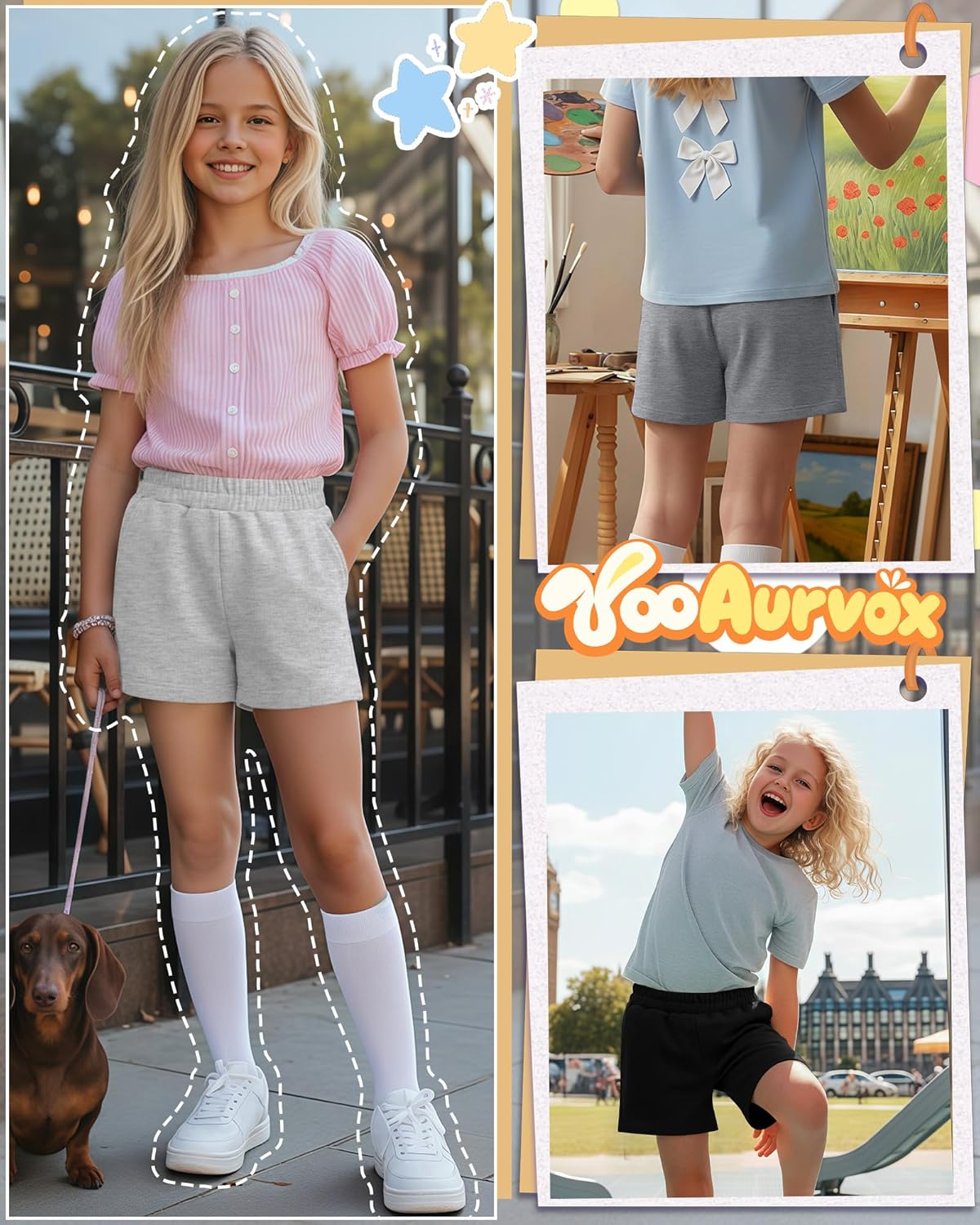 4 Pack Girl's Shorts Teen Athletic Shorts Elastic Waist Kids Summer Casual SweatShorts with Pockets 5-14 Year
