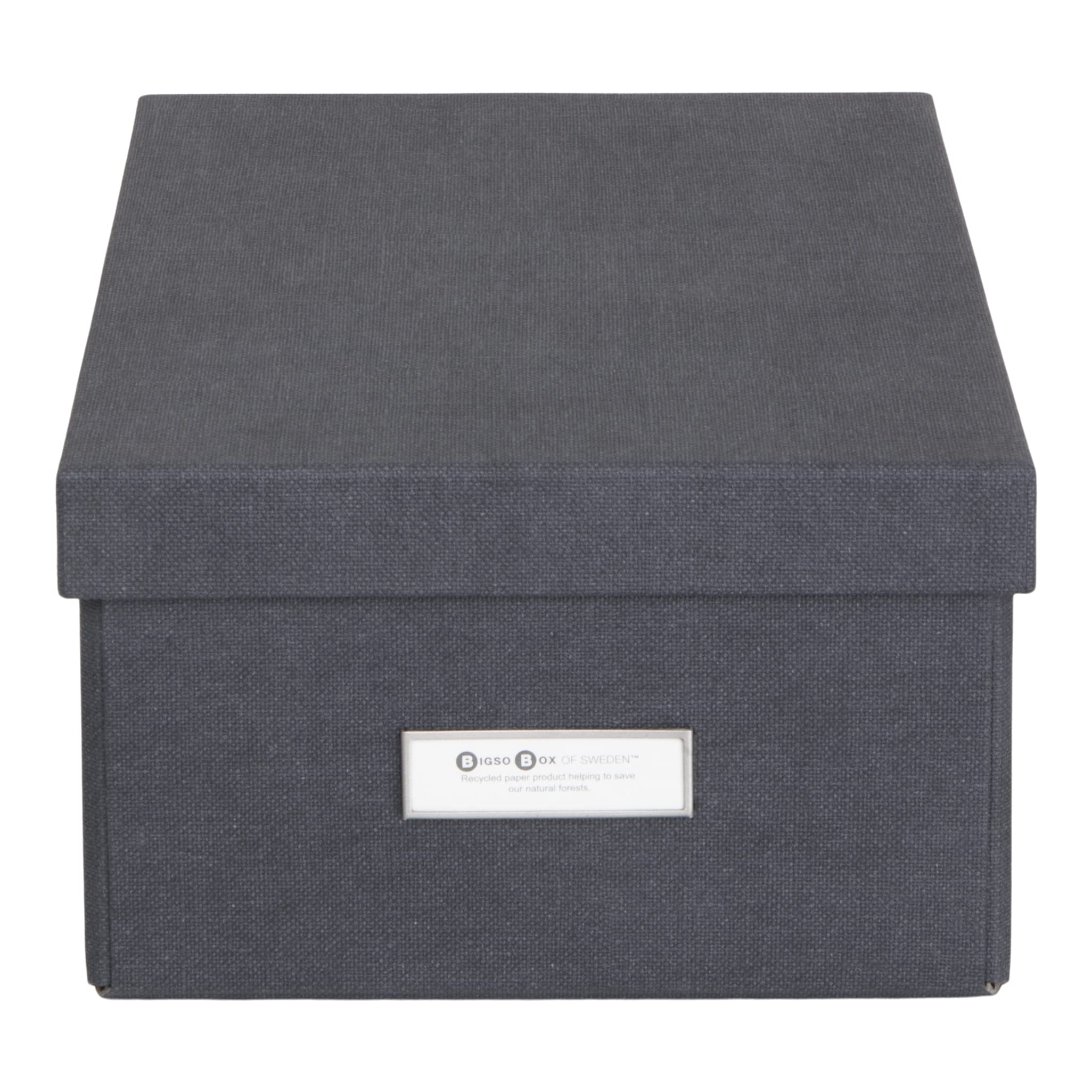 BIGSO BOX OF SWEDEN KARIN Small Storage Box with Lid - Sturdy Organiser Made of Fibreboard and Paper in Linen Look - Practical Folding Box with Label Frame for Extra Storage Space - Black