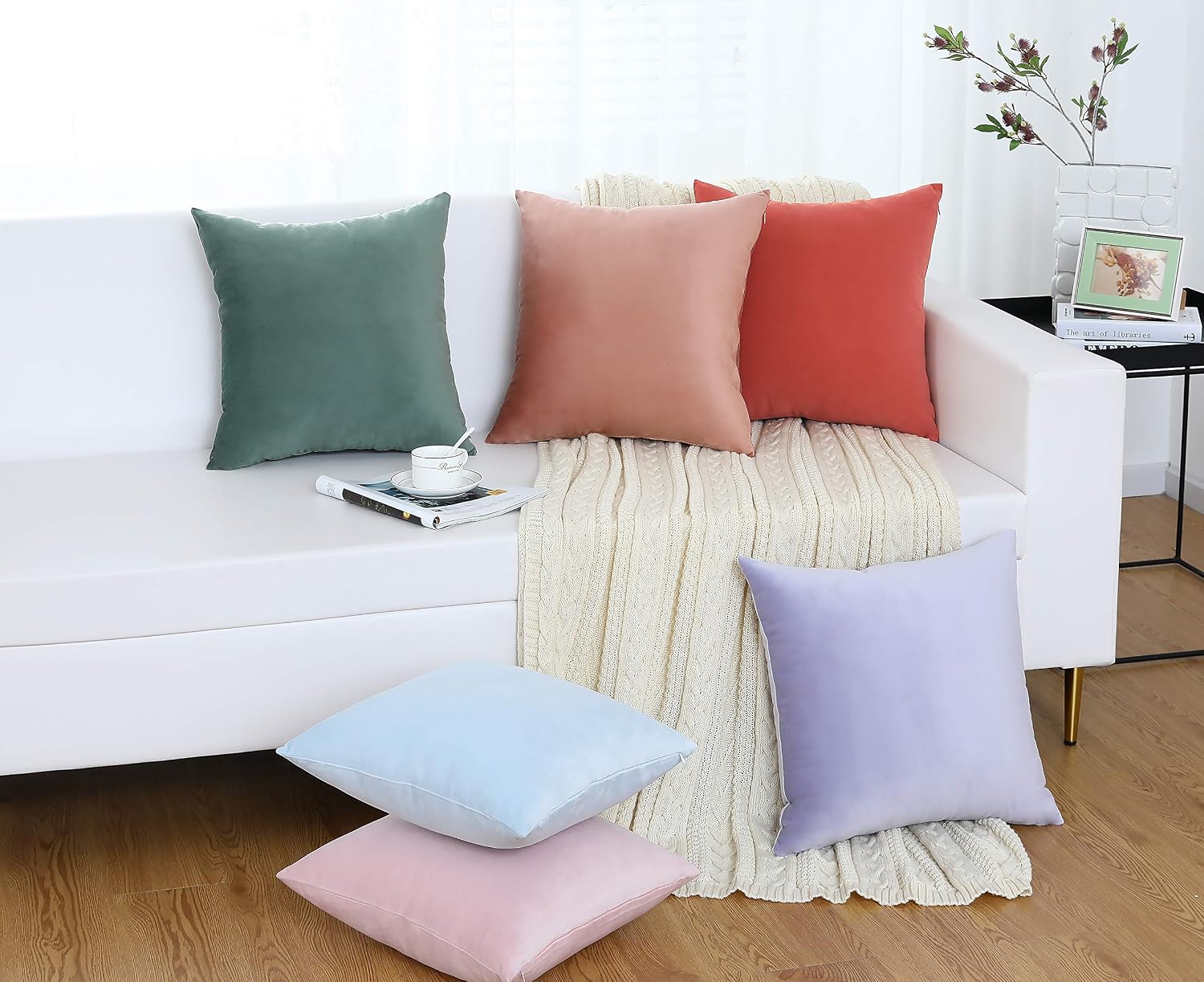 Jeneoo Comfy Soft Thick Kids Velvet Throw Pillow Cases for Sofa Couch, Decorative Solid Square Cushion Covers for Bedroom Car (Lavender, 12 x 12 Inches, 2 Pieces) image 4